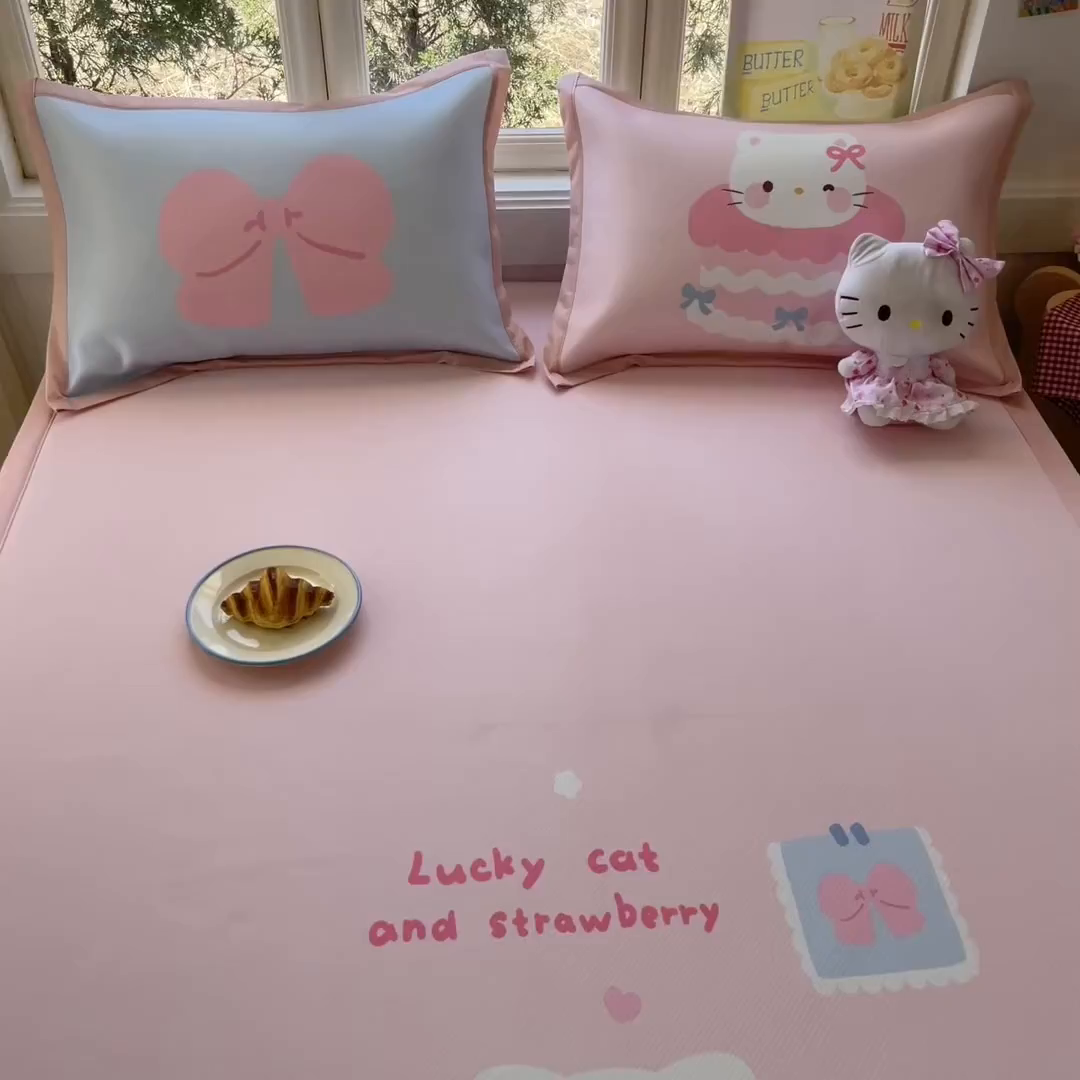 91家纺网 家纺一手货源 找家纺 川悦生活 【提供买家秀】2026新款凉豆豆冰丝大阪卡通凉席 米昔小喵