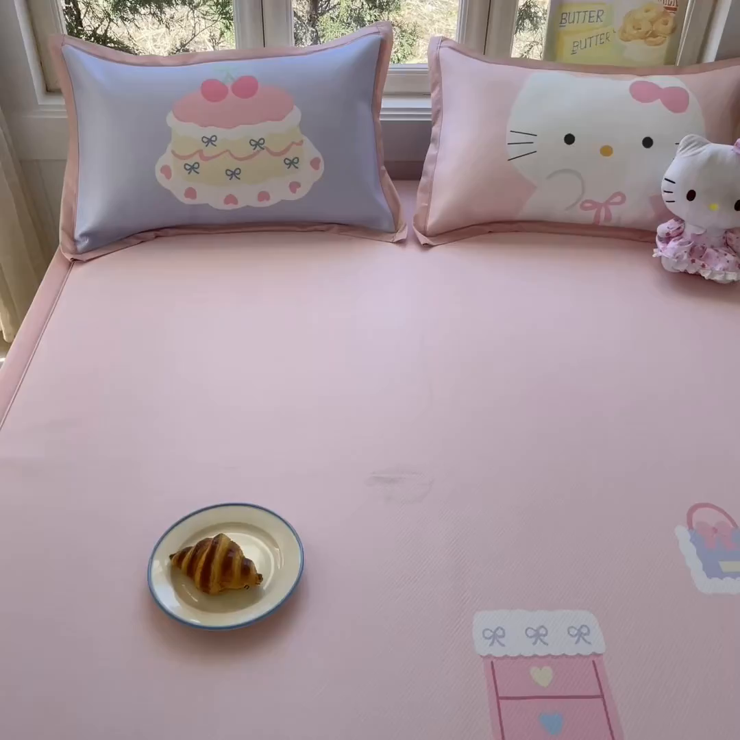 91家纺网 家纺一手货源 找家纺 川悦生活 【提供买家秀】2026新款凉豆豆冰丝大阪卡通凉席 软甜奶糕