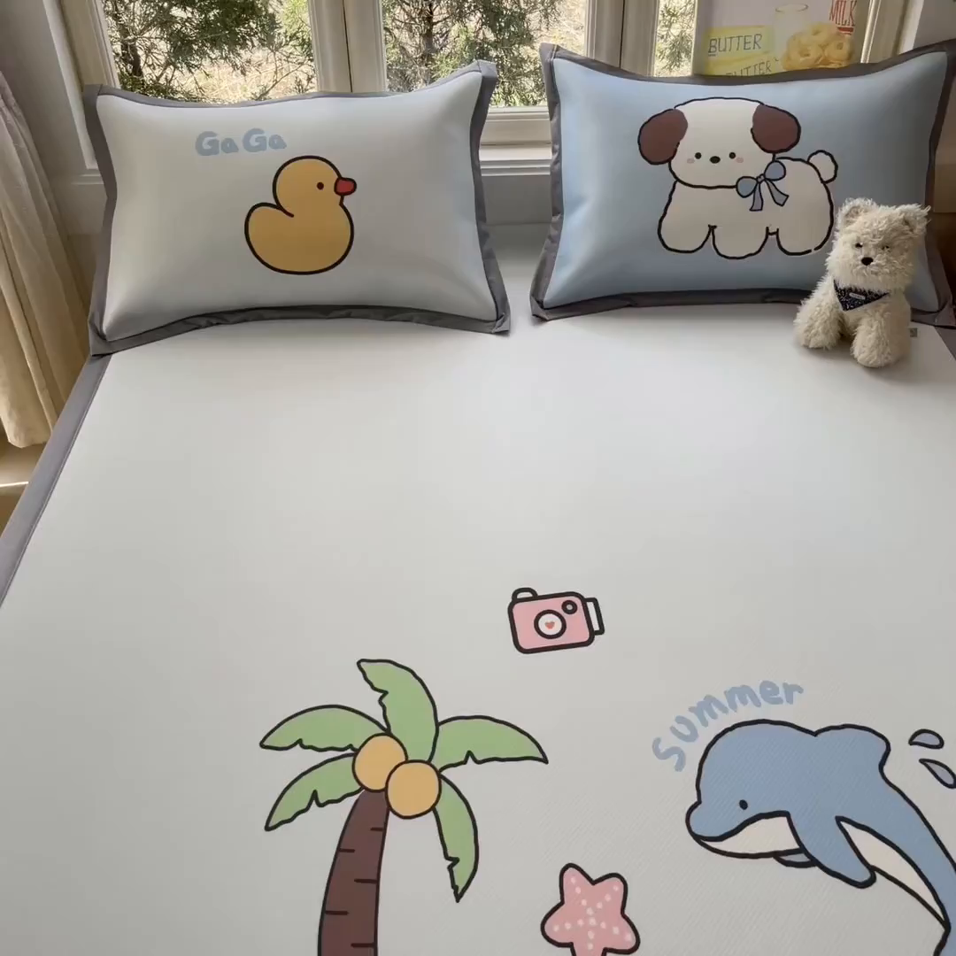 91家纺网 家纺一手货源 找家纺 川悦生活 【提供买家秀】2026新款凉豆豆冰丝大阪卡通凉席 快乐夏威夷