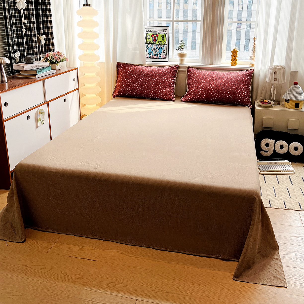 91家纺网 家纺一手货源 找家纺 顾里家纺 2026新款春日碎花贝壳针泡芙棉四件套 雾岛梅子