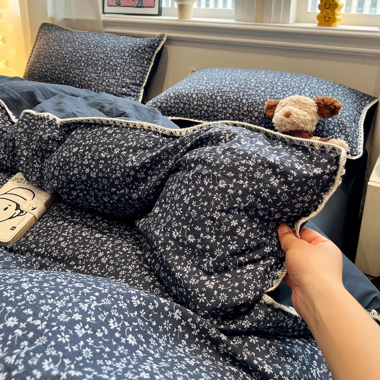 91家纺网 家纺一手货源 找家纺 顾里家纺 2026新款春日碎花贝壳针泡芙棉四件套 半勺春序