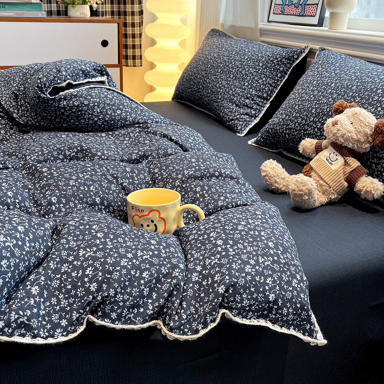 91家纺网 家纺一手货源 找家纺 顾里家纺 2026新款春日碎花贝壳针泡芙棉四件套 半勺春序