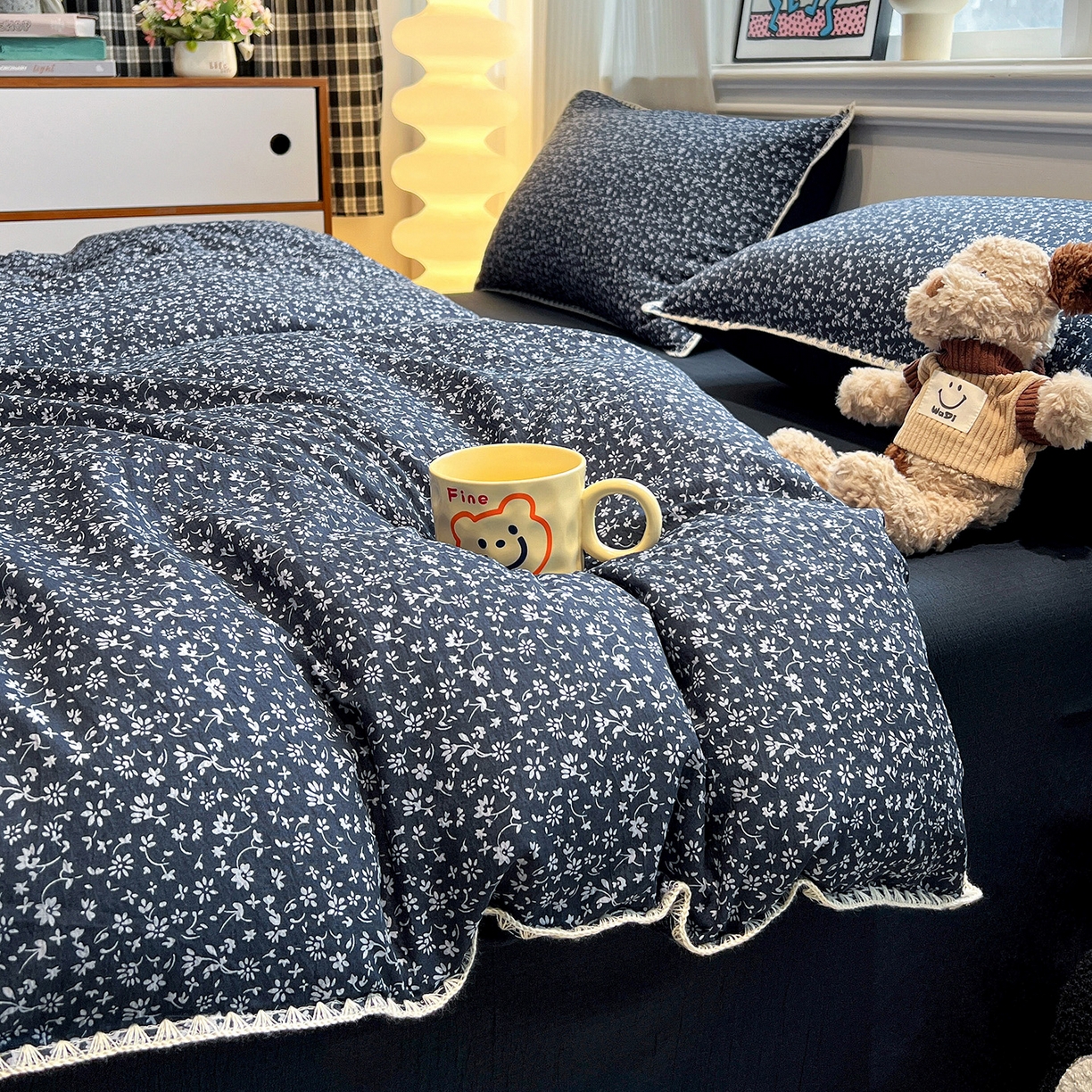 91家纺网 家纺一手货源 找家纺 顾里家纺 2026新款春日碎花贝壳针泡芙棉四件套 半勺春序