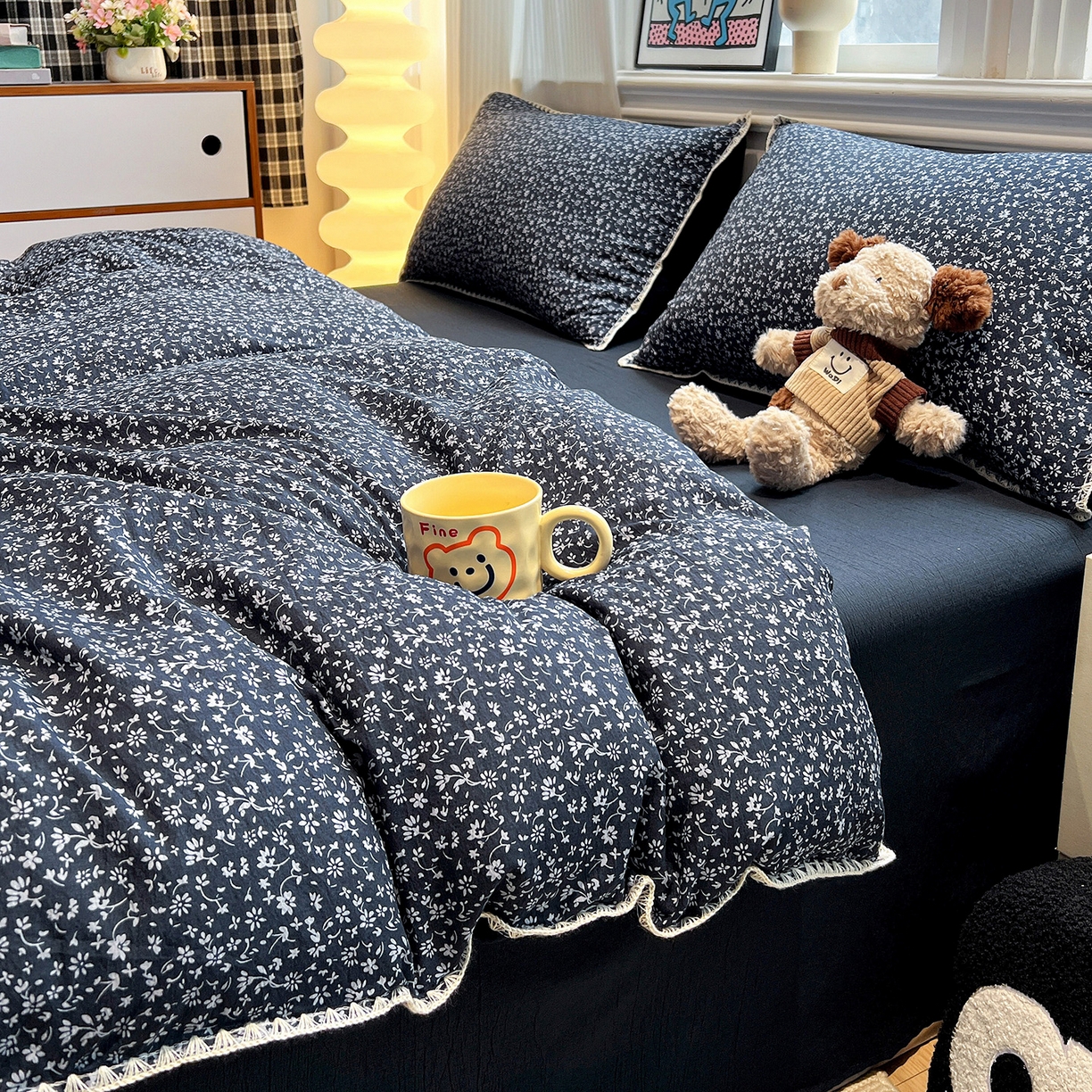 91家纺网 家纺一手货源 找家纺 顾里家纺 2026新款春日碎花贝壳针泡芙棉四件套 半勺春序