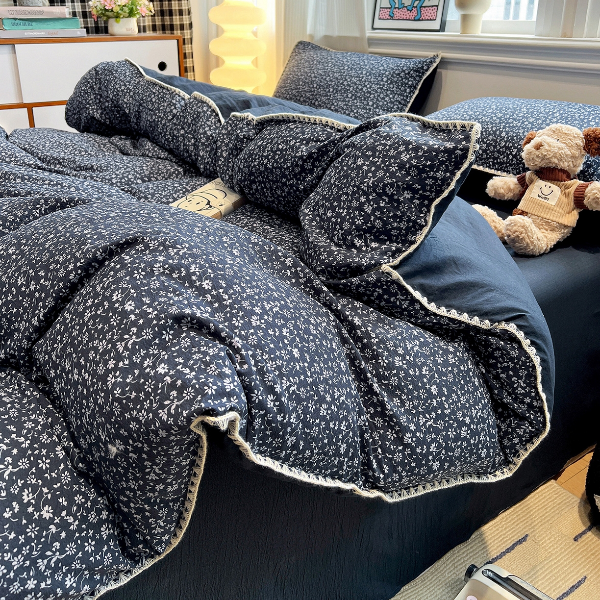 91家纺网 家纺一手货源 找家纺 顾里家纺 2026新款春日碎花贝壳针泡芙棉四件套 半勺春序