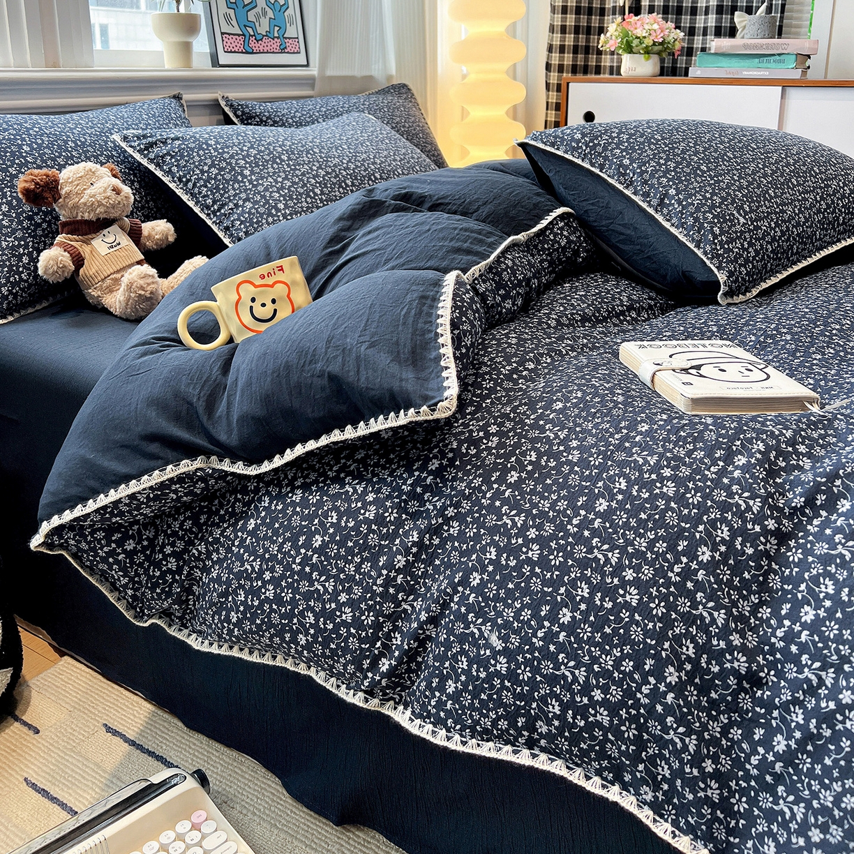 91家纺网 家纺一手货源 找家纺 顾里家纺 2026新款春日碎花贝壳针泡芙棉四件套 半勺春序