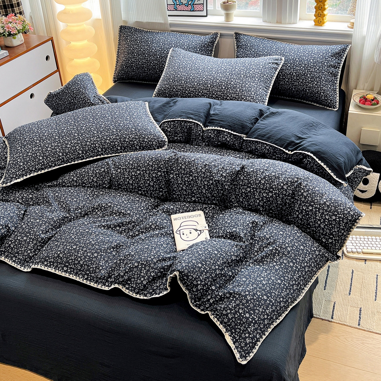 91家纺网 家纺一手货源 找家纺 顾里家纺 2026新款春日碎花贝壳针泡芙棉四件套 半勺春序