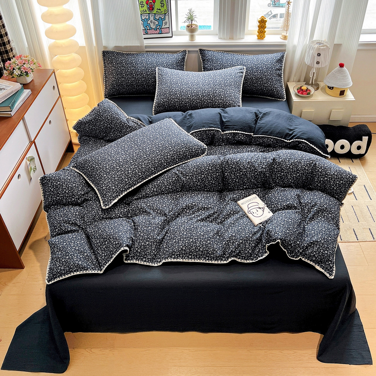 91家纺网 家纺一手货源 找家纺 顾里家纺 2026新款春日碎花贝壳针泡芙棉四件套 半勺春序