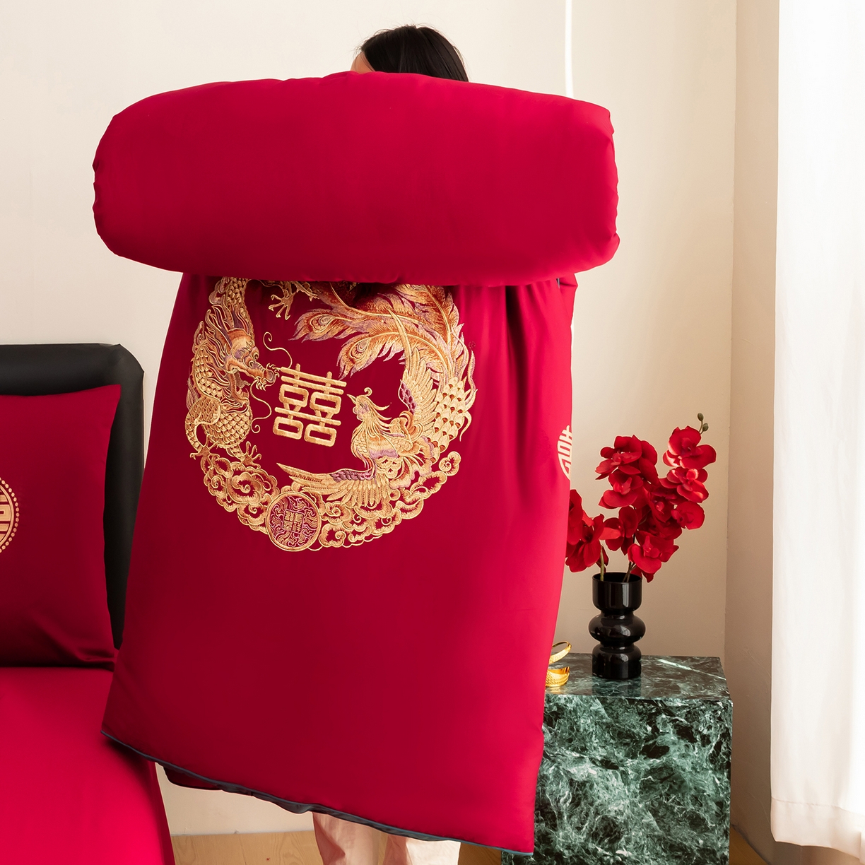 91家纺网 家纺一手货源 找家纺 （总）甜咪咪婚庆 2026新款婚庆结婚全棉50双股100支长绒棉提花喜被被芯四季被