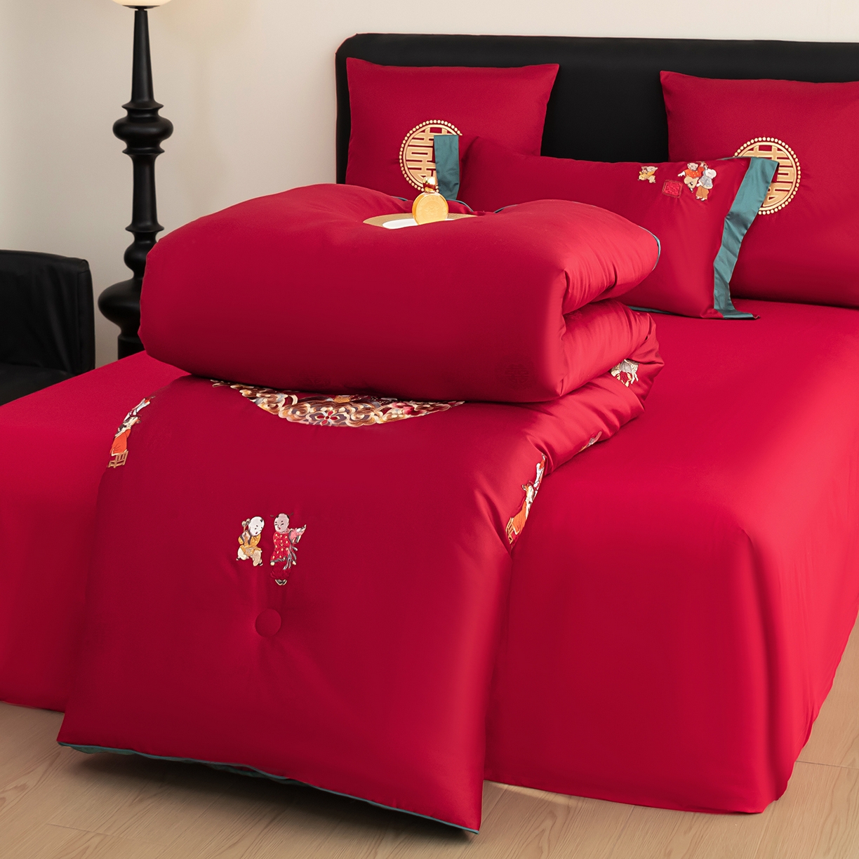 91家纺网 家纺一手货源 找家纺 甜咪咪婚庆 2026新款婚庆结婚全棉50双股100支长绒棉提花喜被被芯四季被 喜迎百子