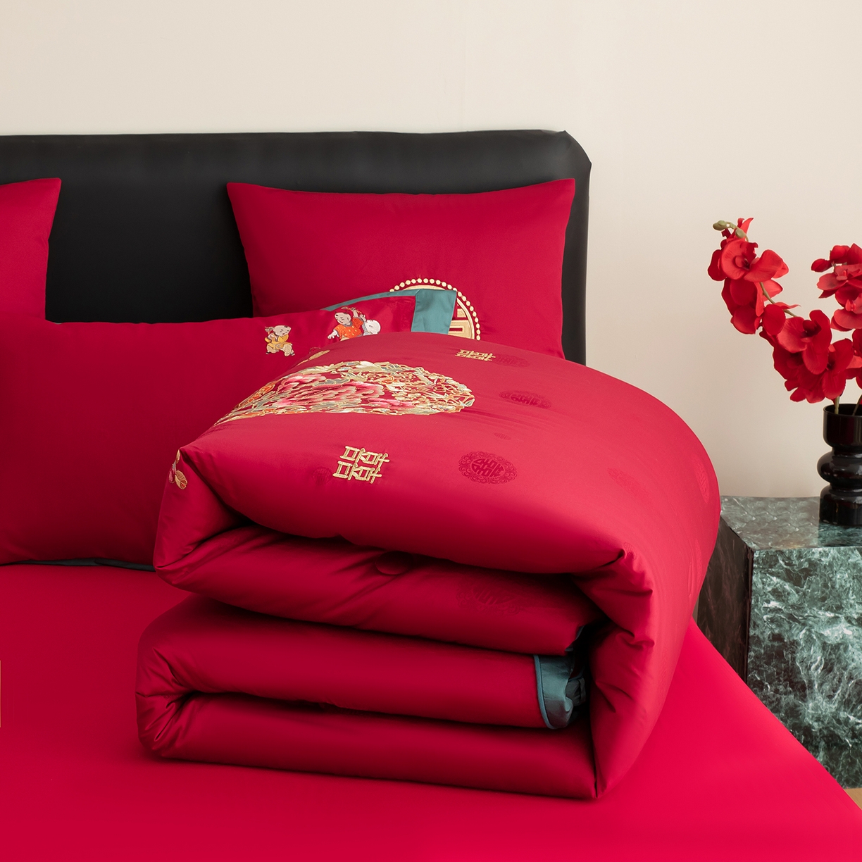 甜咪咪婚庆 2026新款婚庆结婚全棉50双股100支长绒棉提花喜被被芯四季被 圆圆满满