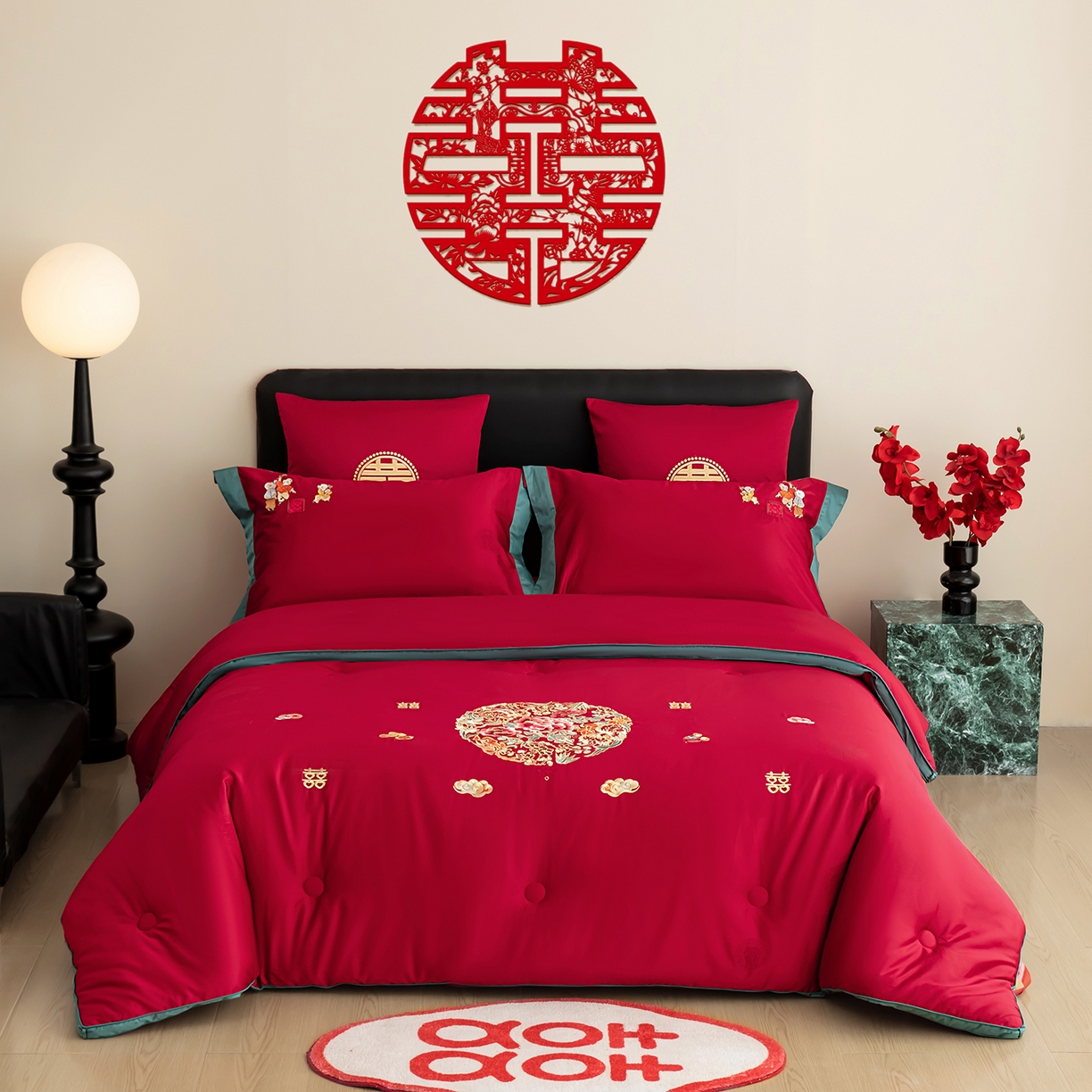 91家纺网 家纺一手货源 找家纺 甜咪咪婚庆 2026新款婚庆结婚全棉50双股100支长绒棉提花喜被被芯四季被 圆圆满满