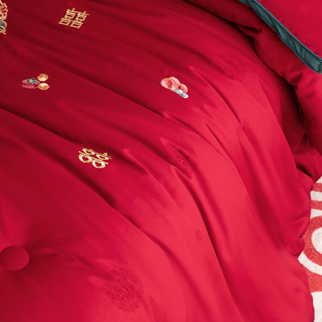 91家纺网 家纺一手货源 找家纺 甜咪咪婚庆 2026新款婚庆结婚全棉50双股100支长绒棉提花喜被被芯四季被 圆圆满满