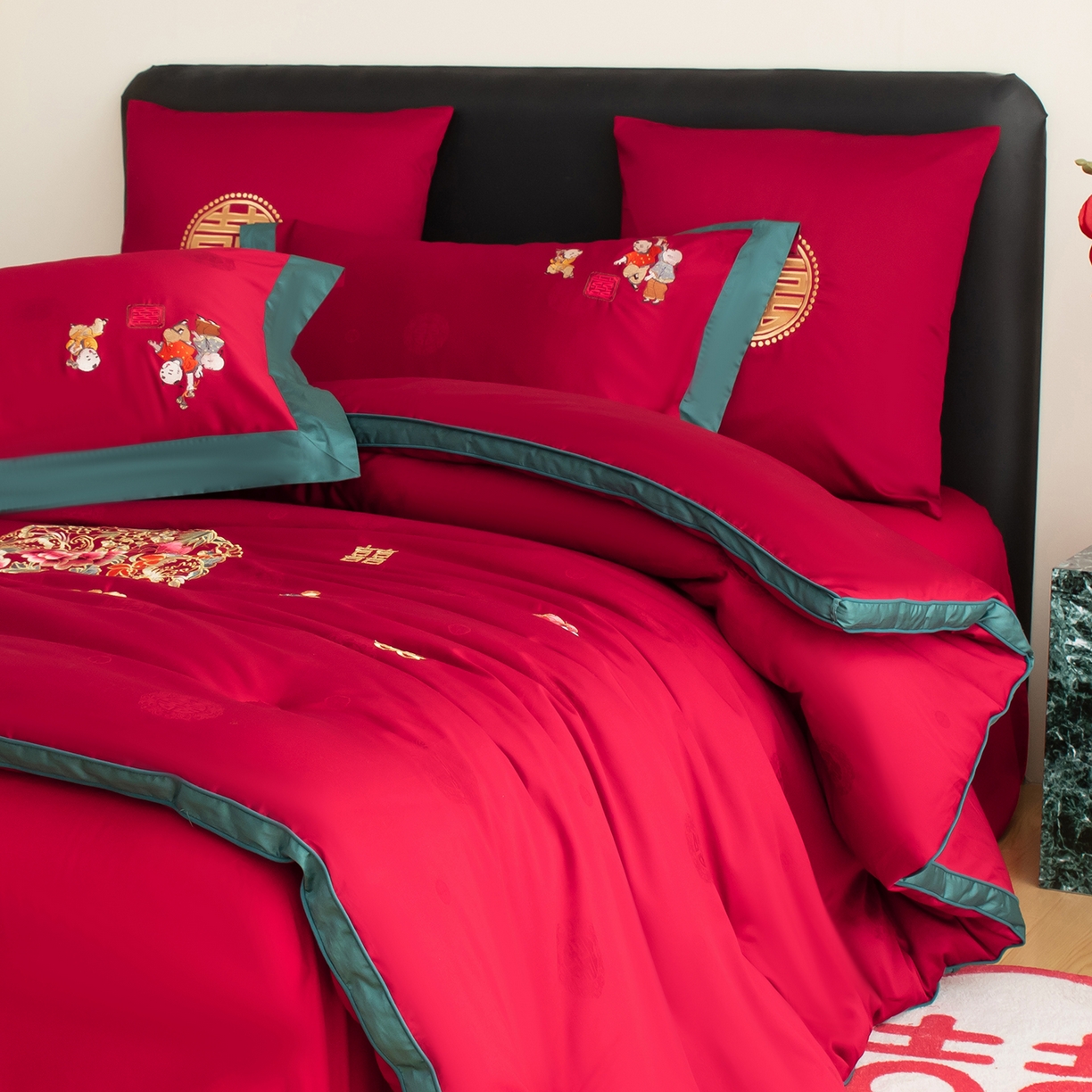 91家纺网 家纺一手货源 找家纺 甜咪咪婚庆 2026新款婚庆结婚全棉50双股100支长绒棉提花喜被被芯四季被 圆圆满满