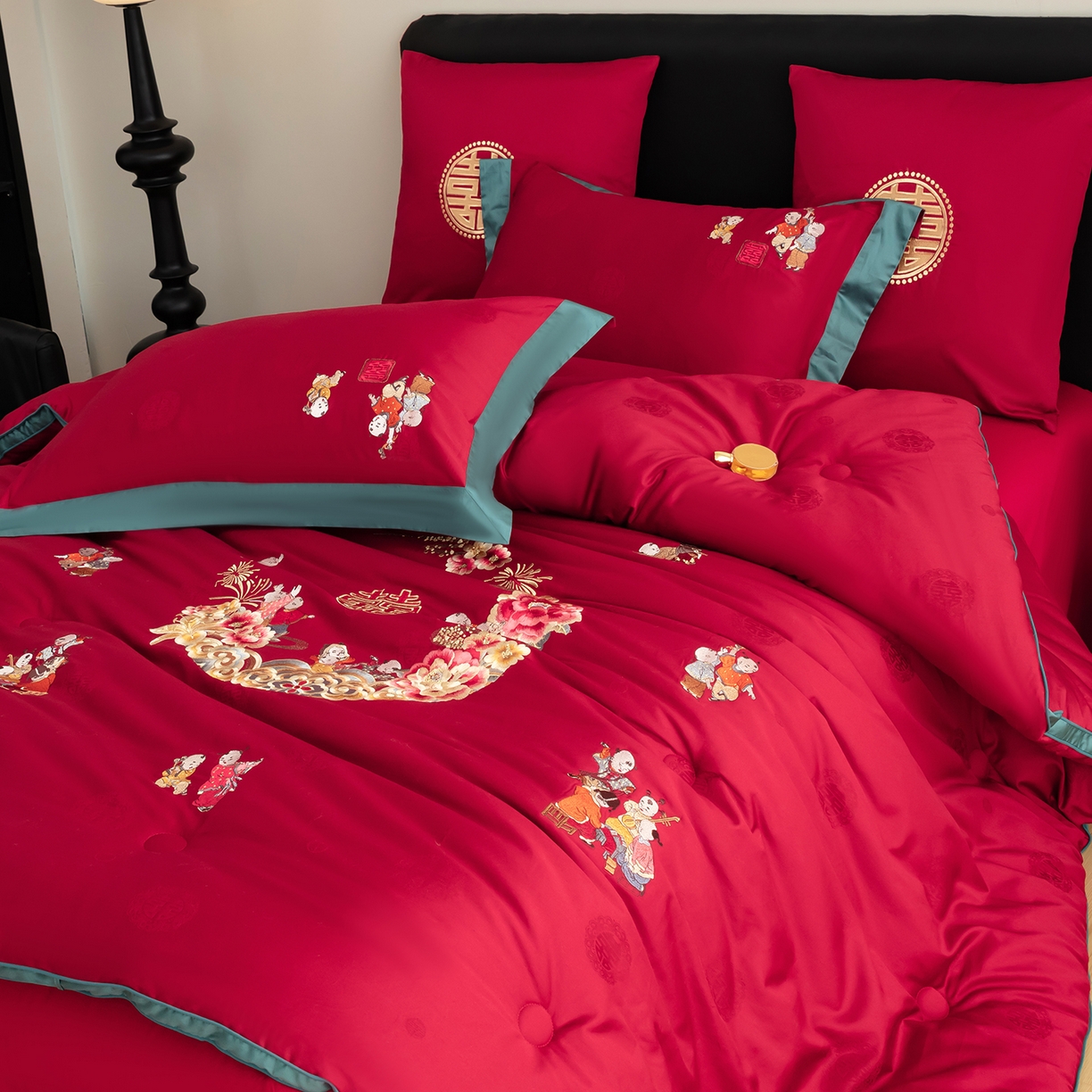 91家纺网 家纺一手货源 找家纺 甜咪咪婚庆 2026新款婚庆结婚全棉50双股100支长绒棉提花喜被被芯四季被 喜迎百子