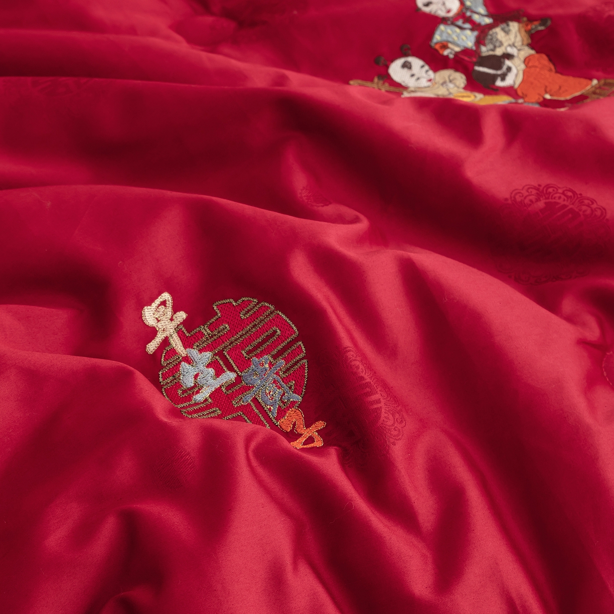 91家纺网 家纺一手货源 找家纺 甜咪咪婚庆 2026新款婚庆结婚全棉50双股100支长绒棉提花喜被被芯四季被 喜迎百子