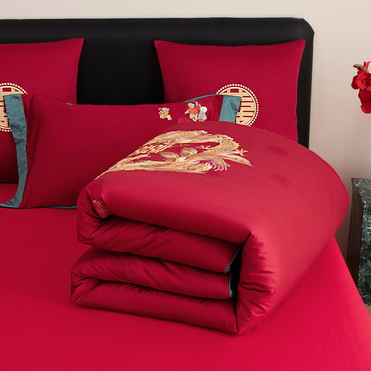 甜咪咪婚庆 2026新款婚庆结婚全棉50双股100支长绒棉提花喜被被芯四季被 龙凤团圆