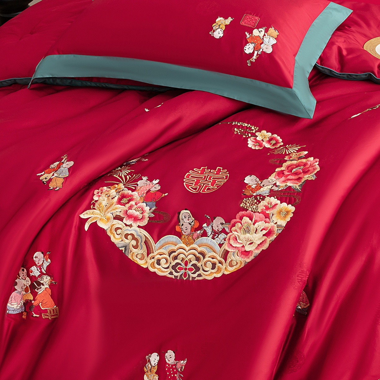 91家纺网 家纺一手货源 找家纺 甜咪咪婚庆 2026新款婚庆结婚全棉50双股100支长绒棉提花喜被被芯四季被 喜迎百子