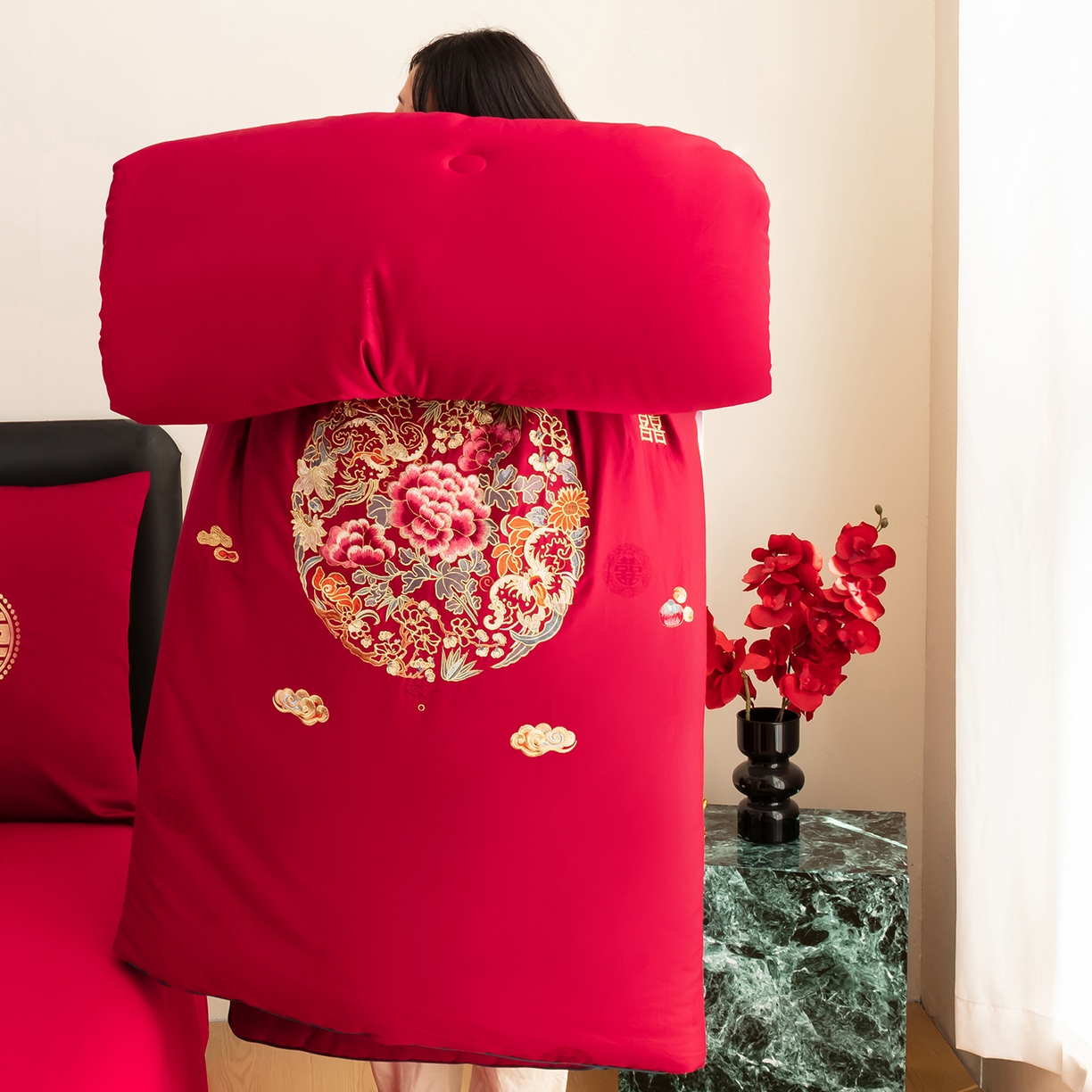 91家纺网 家纺一手货源 找家纺 甜咪咪婚庆 2026新款婚庆结婚全棉50双股100支长绒棉提花喜被被芯四季被 圆圆满满