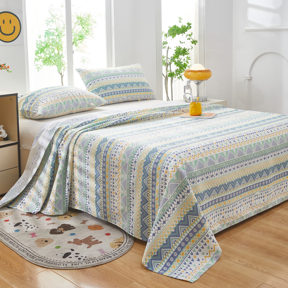 91家纺网 家纺一手货源 找家纺 希廷顿 2025新款床单款原棉老粗布凉席席子 敦煌碎影