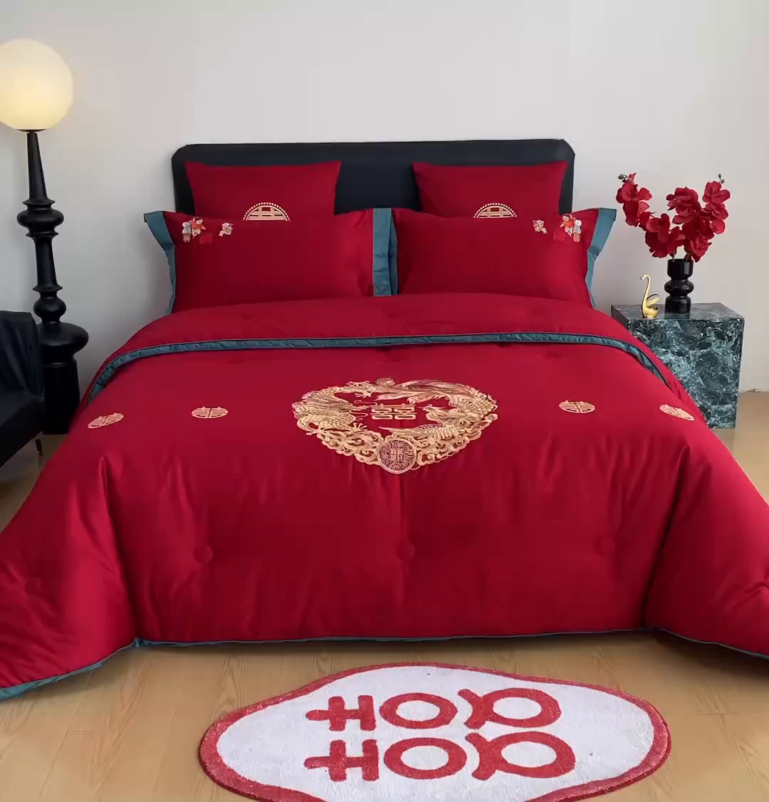 91家纺网 家纺一手货源 找家纺 （总）甜咪咪婚庆 2026新款婚庆结婚全棉50双股100支长绒棉提花喜被被芯四季被