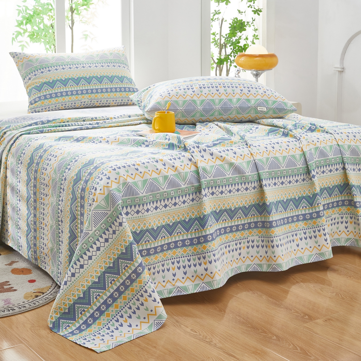 91家纺网 家纺一手货源 找家纺 希廷顿 2025新款床单款原棉老粗布凉席席子 敦煌碎影