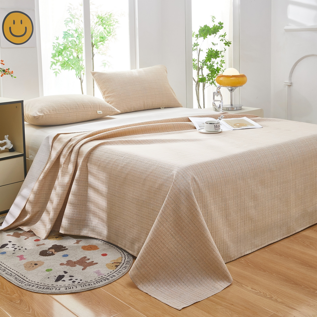 91家纺网 家纺一手货源 找家纺 希廷顿 2025新款床单款原棉老粗布凉席席子 素简茶寨