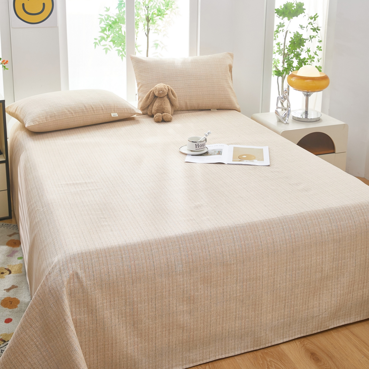 91家纺网 家纺一手货源 找家纺 希廷顿 2025新款床单款原棉老粗布凉席席子 素简茶寨