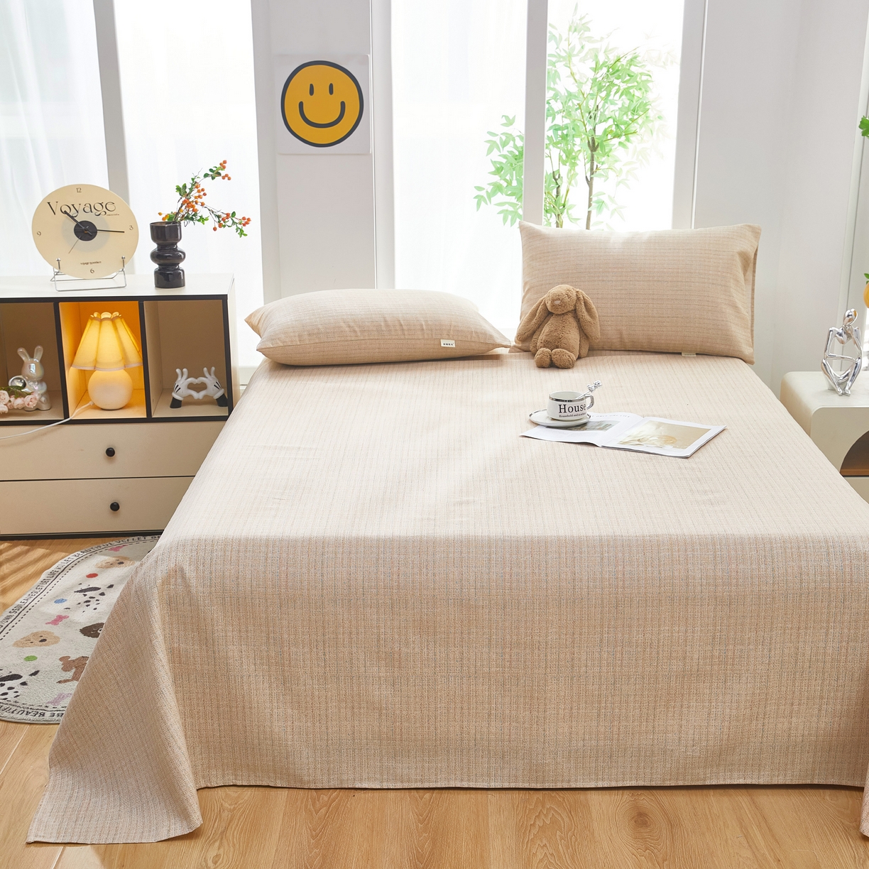 91家纺网 家纺一手货源 找家纺 希廷顿 2025新款床单款原棉老粗布凉席席子 素简茶寨