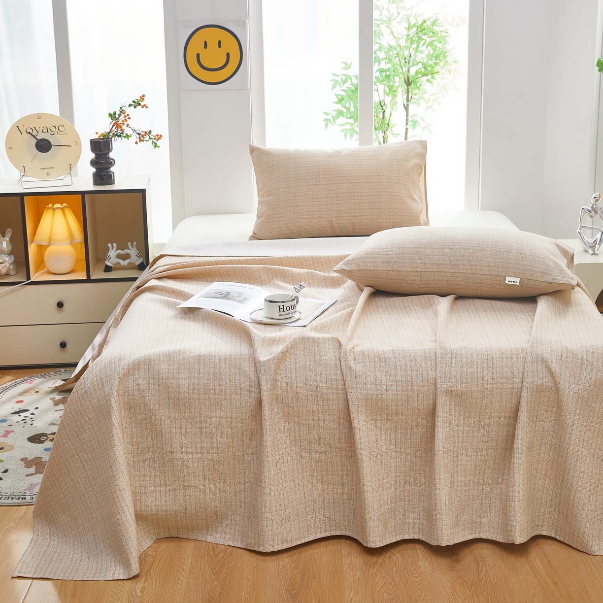 91家纺网 家纺一手货源 找家纺 希廷顿 2025新款床单款原棉老粗布凉席席子 素简茶寨