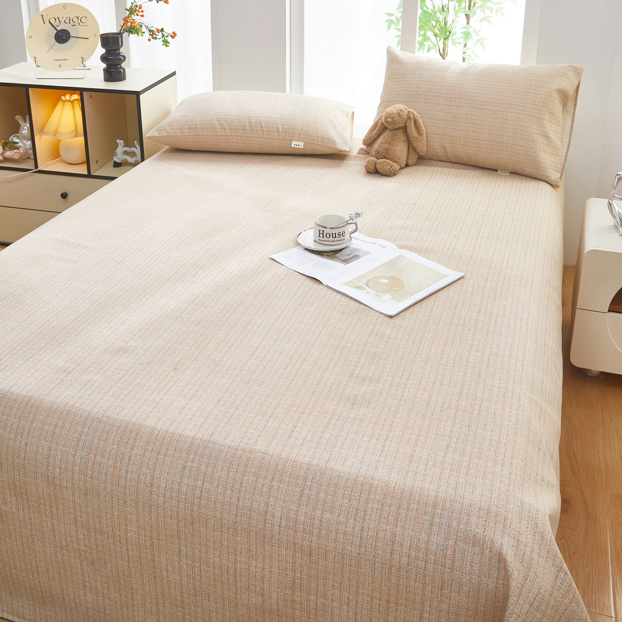 91家纺网 家纺一手货源 找家纺 希廷顿 2025新款床单款原棉老粗布凉席席子 素简茶寨