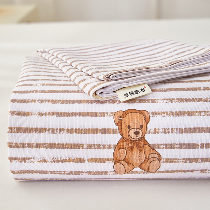 91家纺网 家纺一手货源 找家纺 希廷顿 2025新款床单款原棉老粗布凉席席子 条纹熊