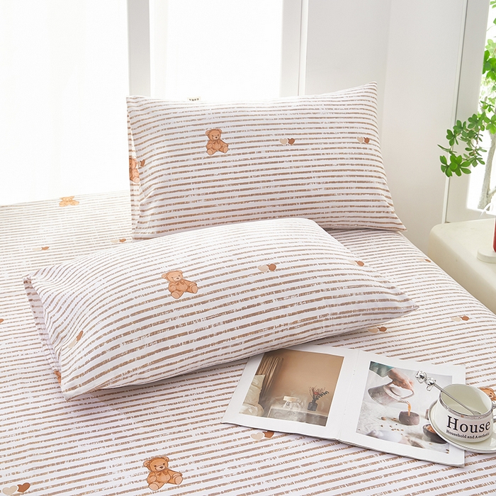 91家纺网 家纺一手货源 找家纺 希廷顿 2025新款床单款原棉老粗布凉席席子 条纹熊