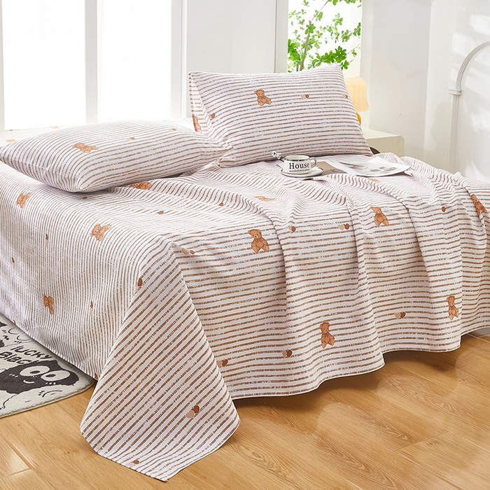 91家纺网 家纺一手货源 找家纺 希廷顿 2025新款床单款原棉老粗布凉席席子 条纹熊