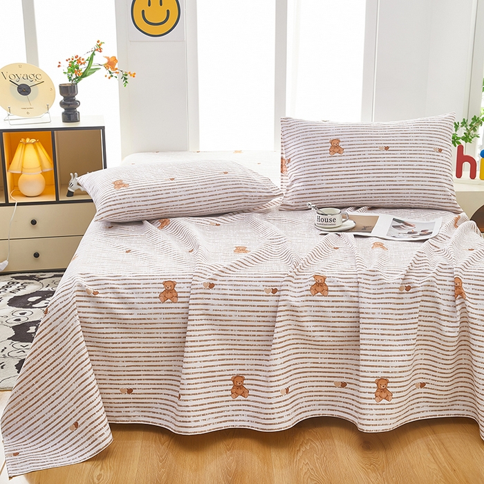 91家纺网 家纺一手货源 找家纺 希廷顿 2025新款床单款原棉老粗布凉席席子 条纹熊