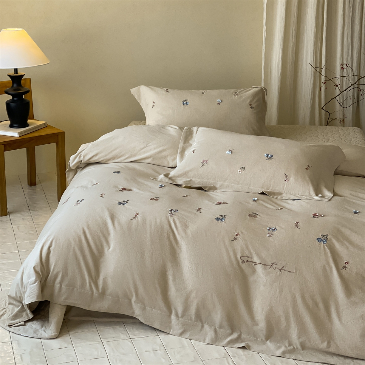 名品优仓 2026春夏新款棉麻刺绣四件套-摩尔庄园 摩尔庄园一咖