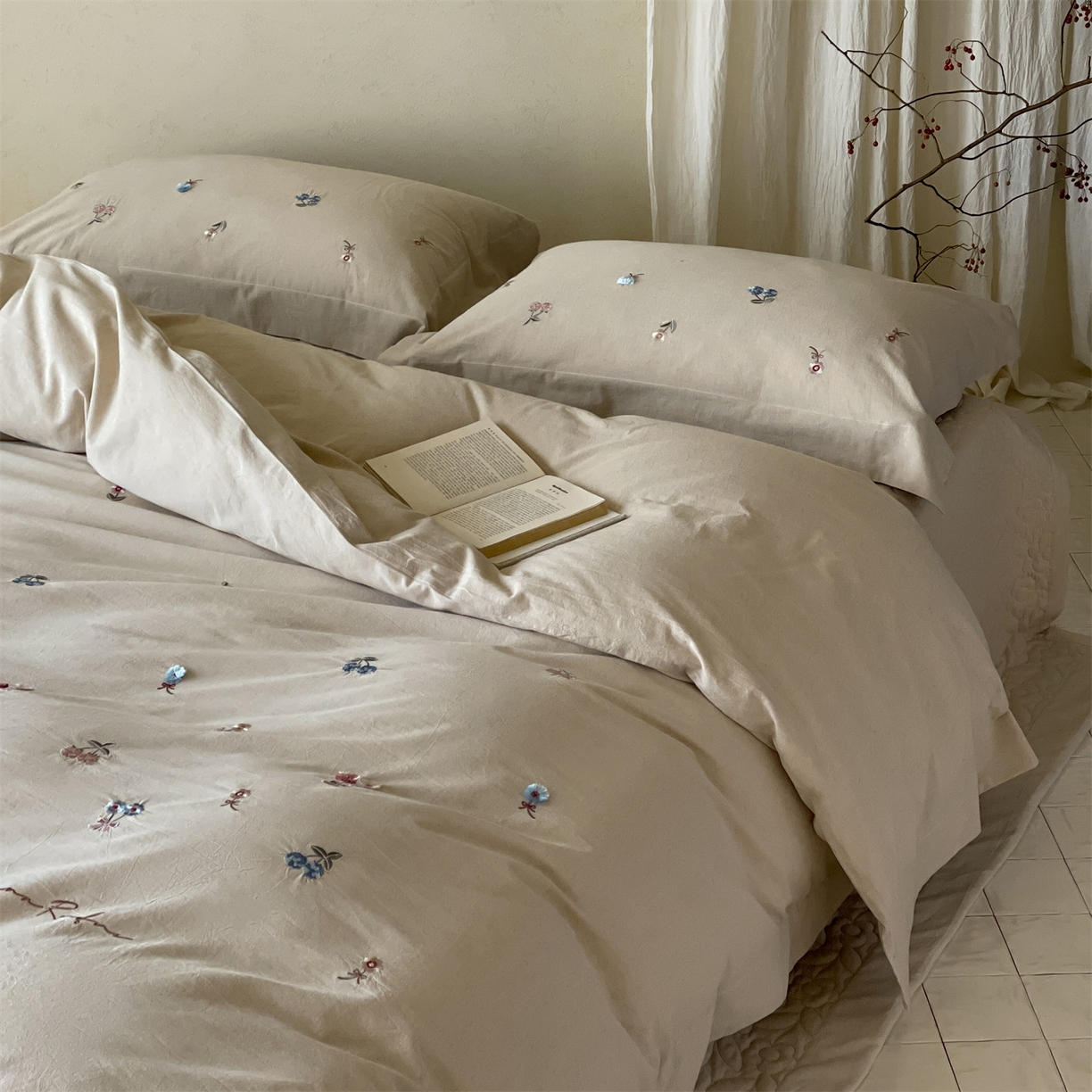 91家纺网 家纺一手货源 找家纺 名品优仓 2026春夏新款棉麻刺绣四件套-摩尔庄园 摩尔庄园一咖