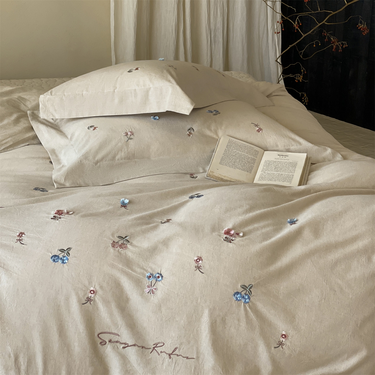 91家纺网 家纺一手货源 找家纺 名品优仓 2026春夏新款棉麻刺绣四件套-摩尔庄园 摩尔庄园一咖