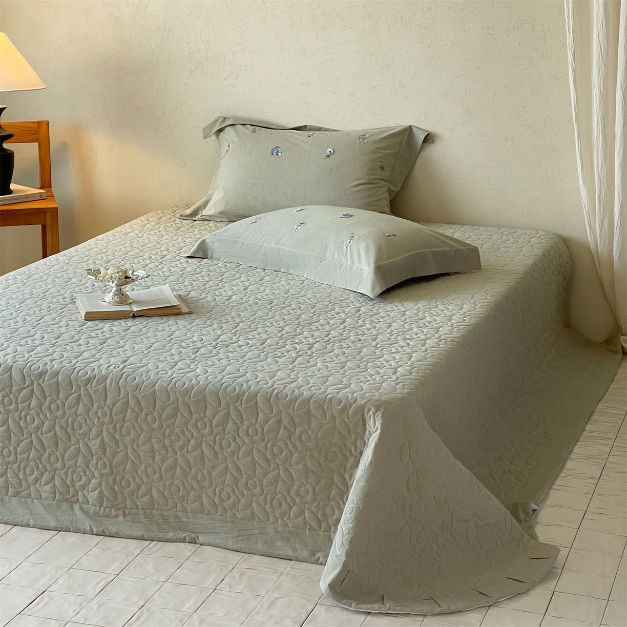 91家纺网 家纺一手货源 找家纺 名品优仓 2026春夏新款棉麻刺绣四件套-摩尔庄园 摩尔庄园一绿