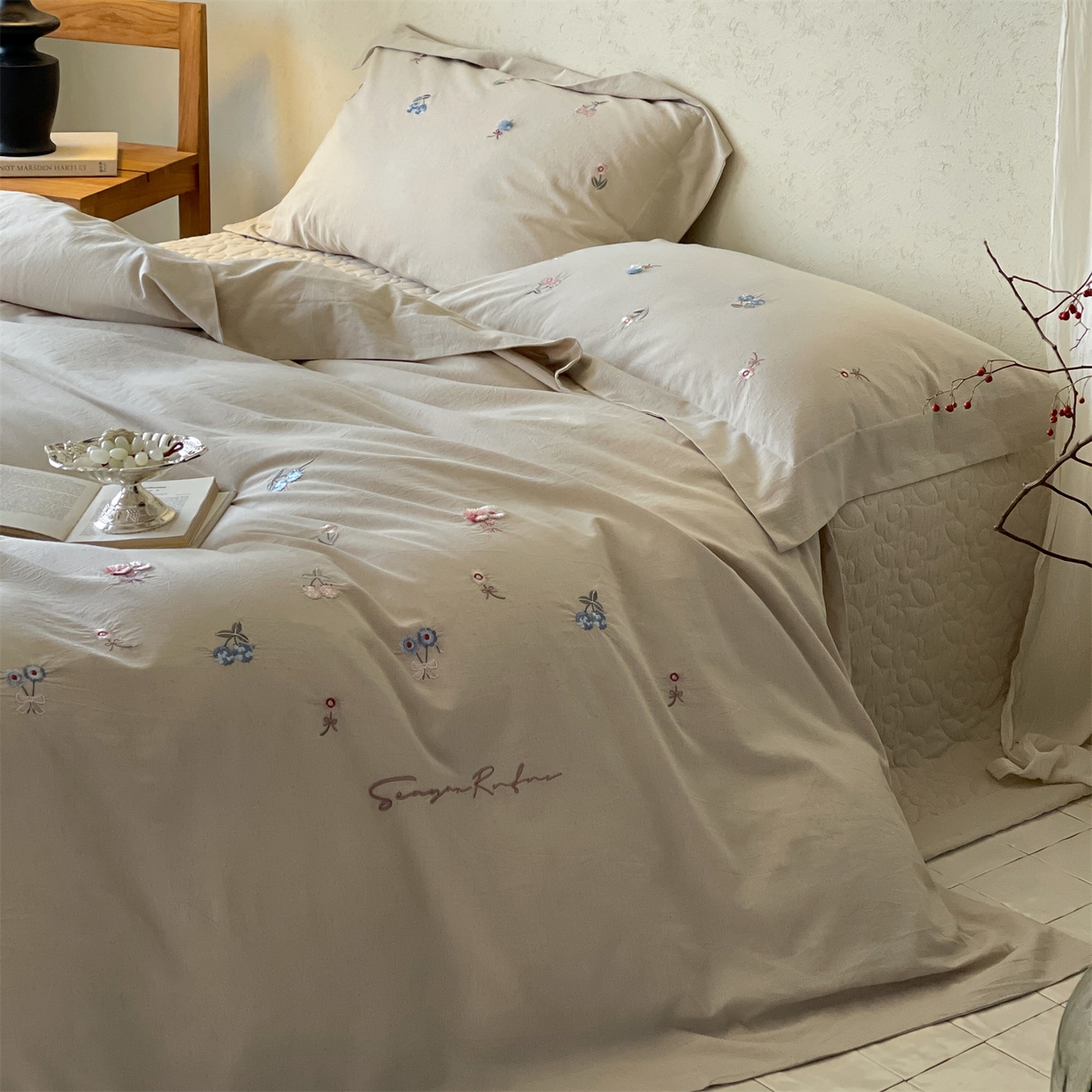 91家纺网 家纺一手货源 找家纺 名品优仓 2026春夏新款棉麻刺绣四件套-摩尔庄园 摩尔庄园一咖