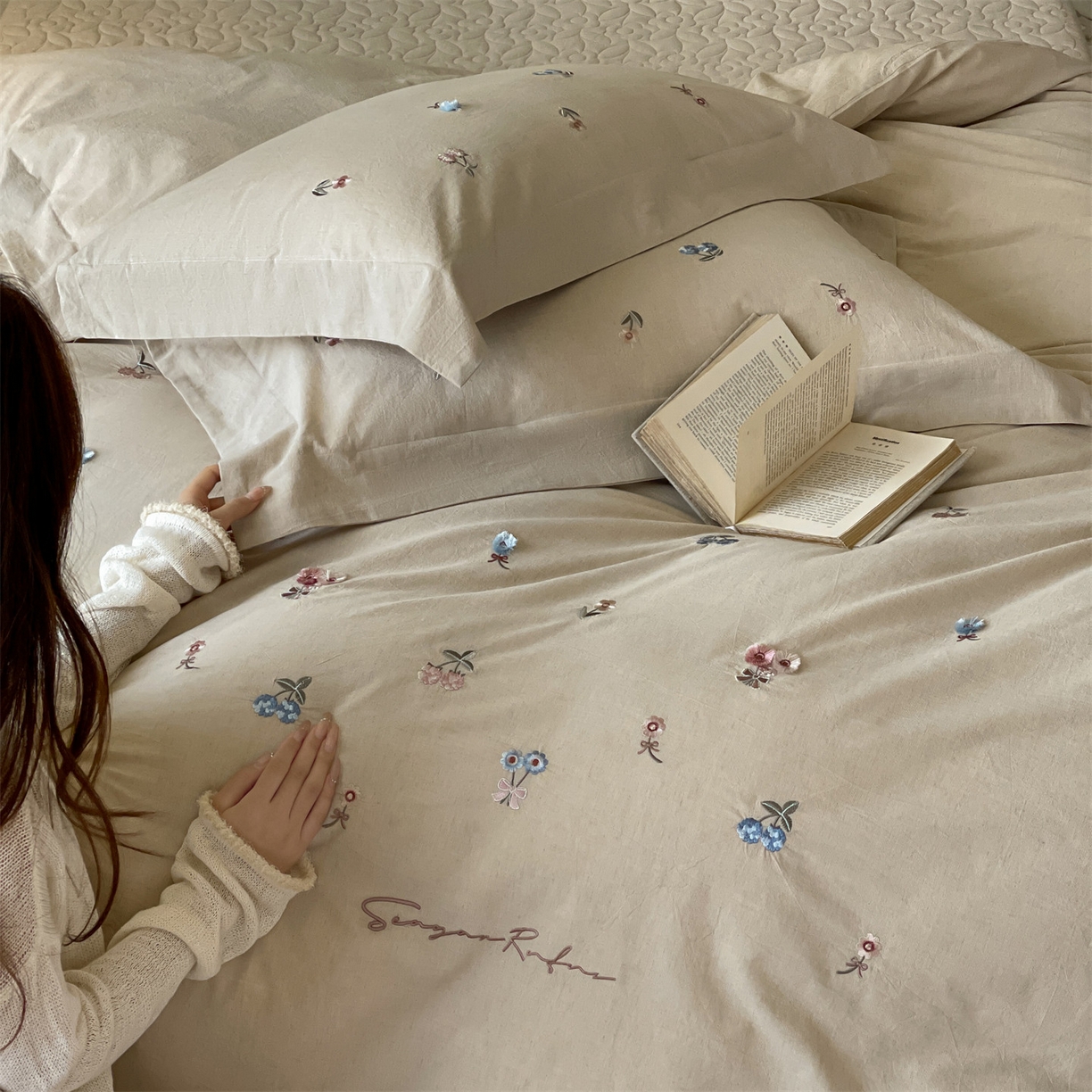 91家纺网 家纺一手货源 找家纺 名品优仓 2026春夏新款棉麻刺绣四件套-摩尔庄园 摩尔庄园一咖