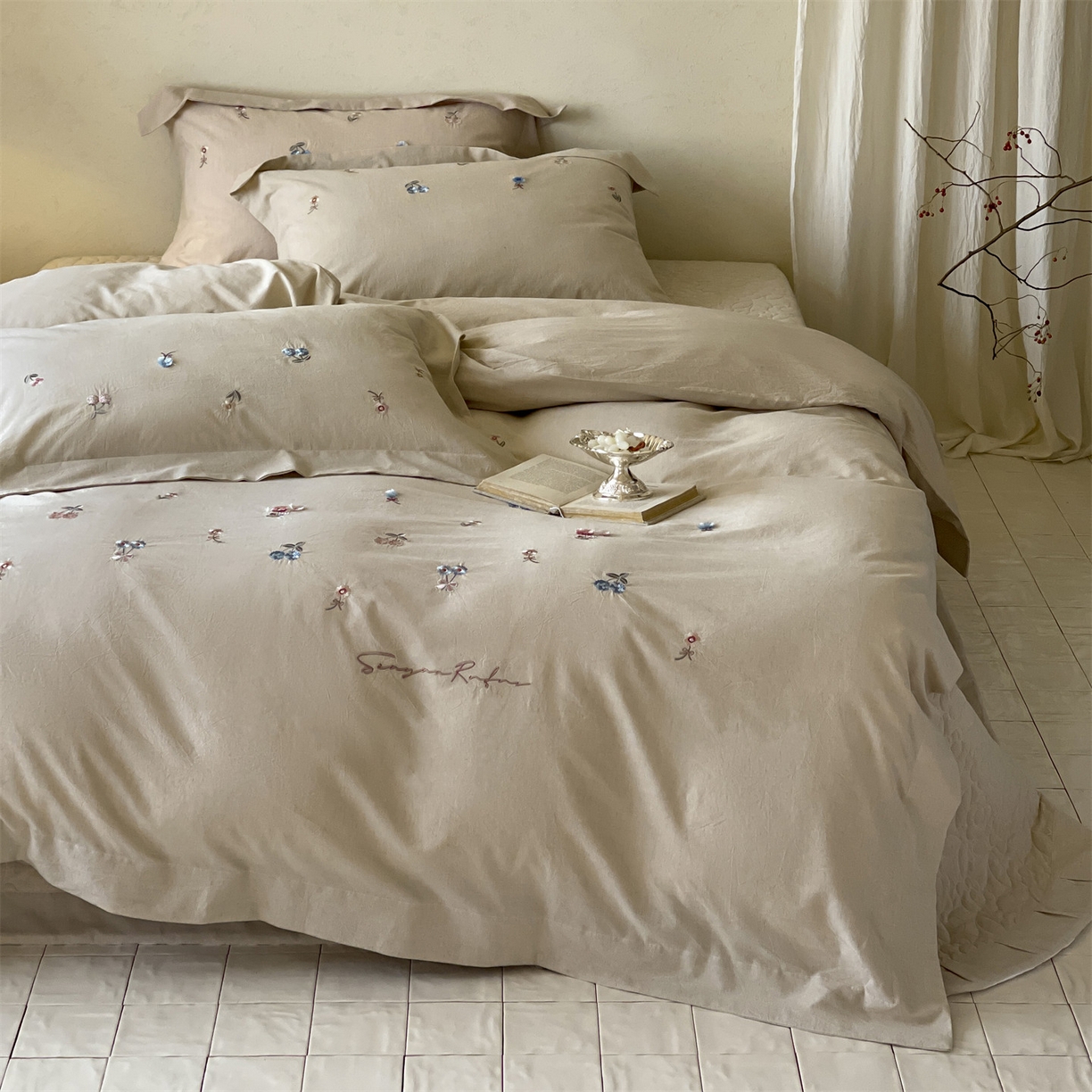 91家纺网 家纺一手货源 找家纺 名品优仓 2026春夏新款棉麻刺绣四件套-摩尔庄园 摩尔庄园一咖