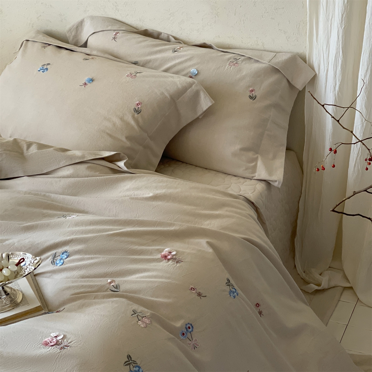 91家纺网 家纺一手货源 找家纺 名品优仓 2026春夏新款棉麻刺绣四件套-摩尔庄园 摩尔庄园一咖