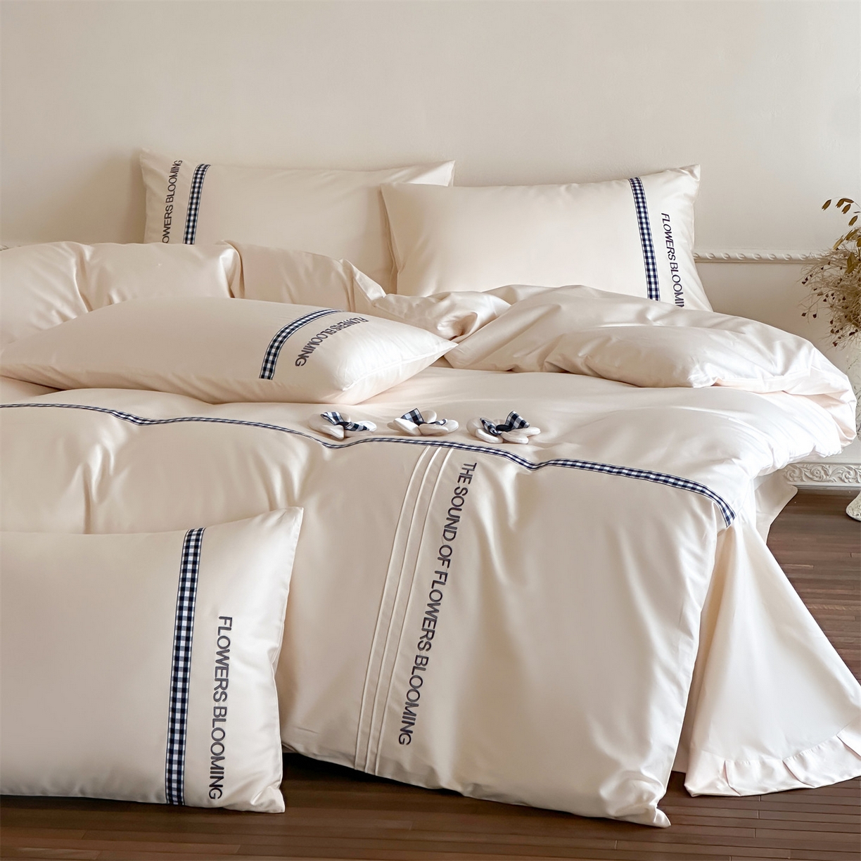 91家纺网 家纺一手货源 找家纺 名品优仓 2026春夏新款新疆长绒棉纯棉刺绣四件套-魅朵 魅朵一奶油粉