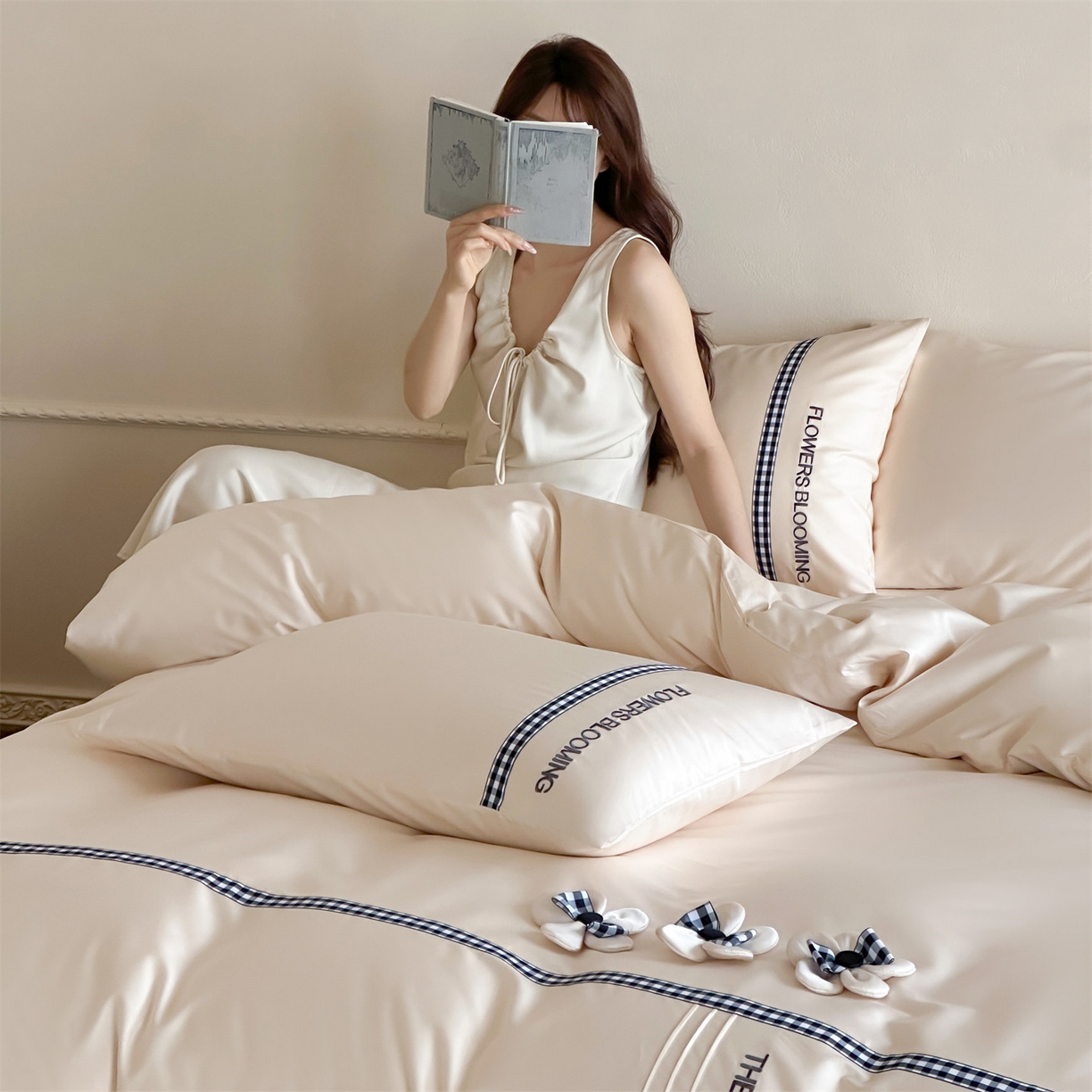 91家纺网 家纺一手货源 找家纺 名品优仓 2026春夏新款新疆长绒棉纯棉刺绣四件套-魅朵 魅朵一奶油粉