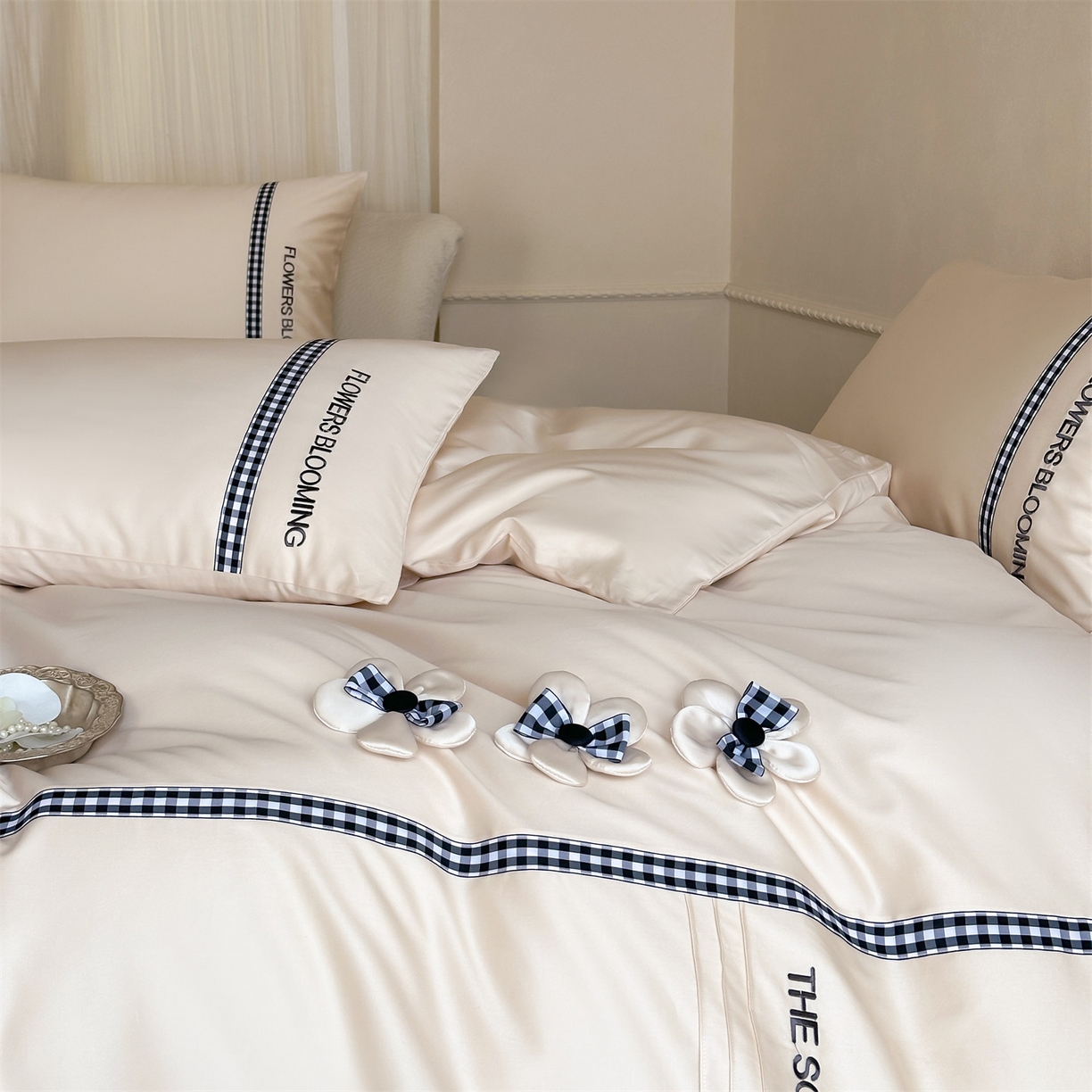 91家纺网 家纺一手货源 找家纺 名品优仓 2026春夏新款新疆长绒棉纯棉刺绣四件套-魅朵 魅朵一奶油粉