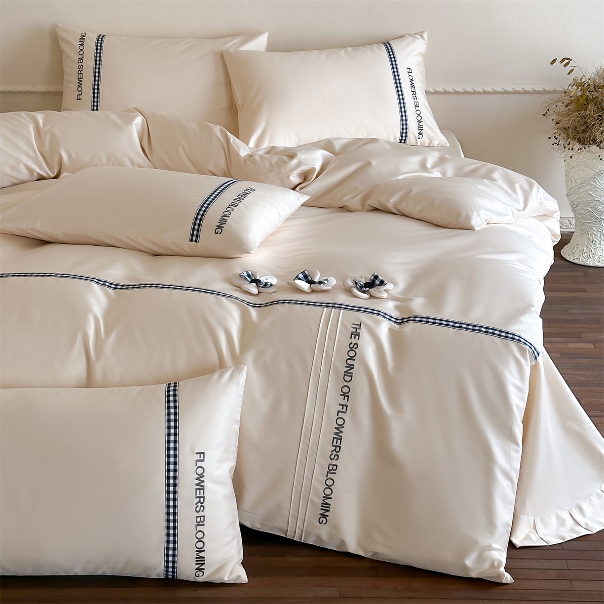 91家纺网 家纺一手货源 找家纺 名品优仓 2026春夏新款新疆长绒棉纯棉刺绣四件套-魅朵 魅朵一奶油粉