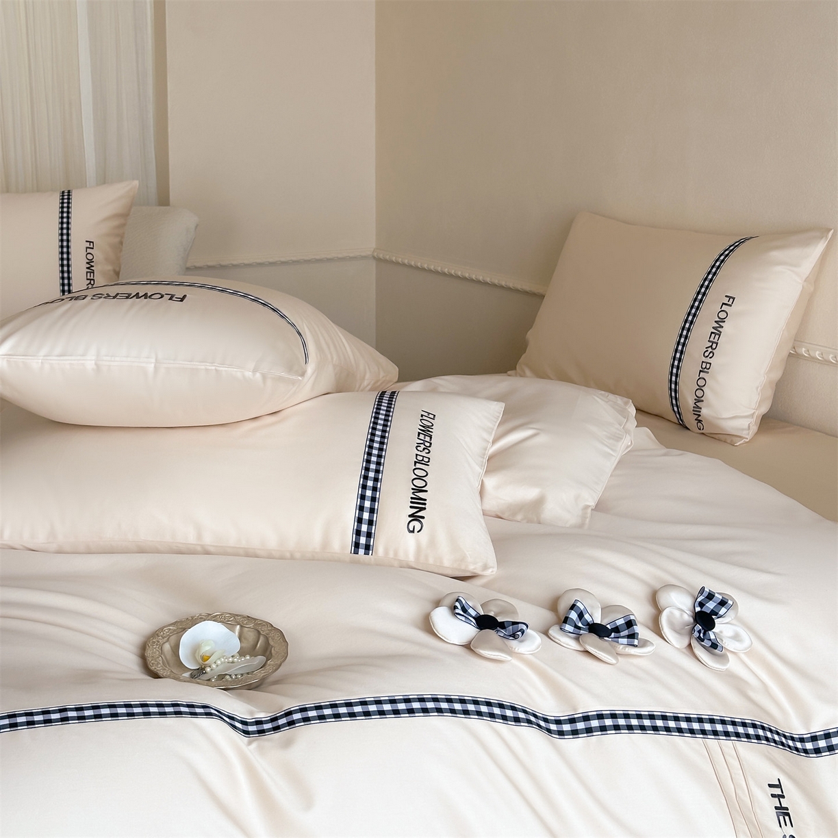 91家纺网 家纺一手货源 找家纺 名品优仓 2026春夏新款新疆长绒棉纯棉刺绣四件套-魅朵 魅朵一奶油粉