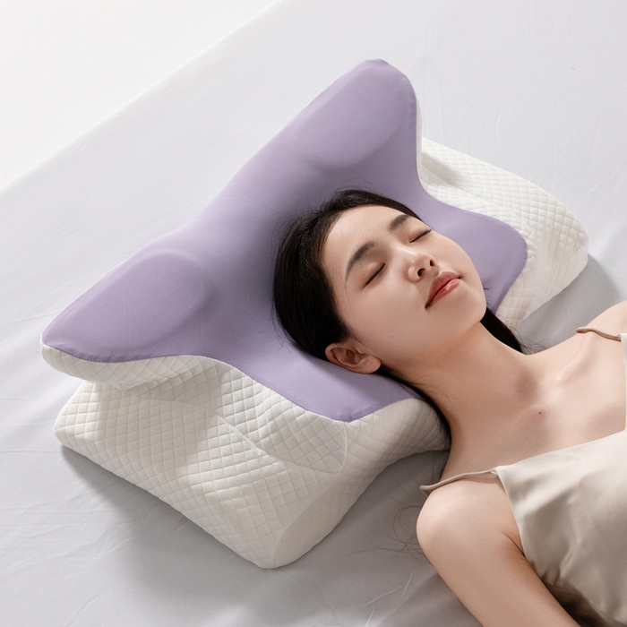初铭记忆枕 2026新款跨境支撑性牛角枕飞机枕碟形枕枕头慢回弹枕芯 紫色