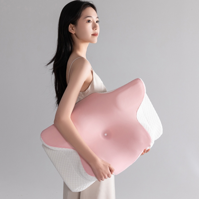 91家纺网 家纺一手货源 找家纺 初铭记忆枕 2026新款跨境支撑性牛角枕飞机枕碟形枕枕头慢回弹枕芯 粉色